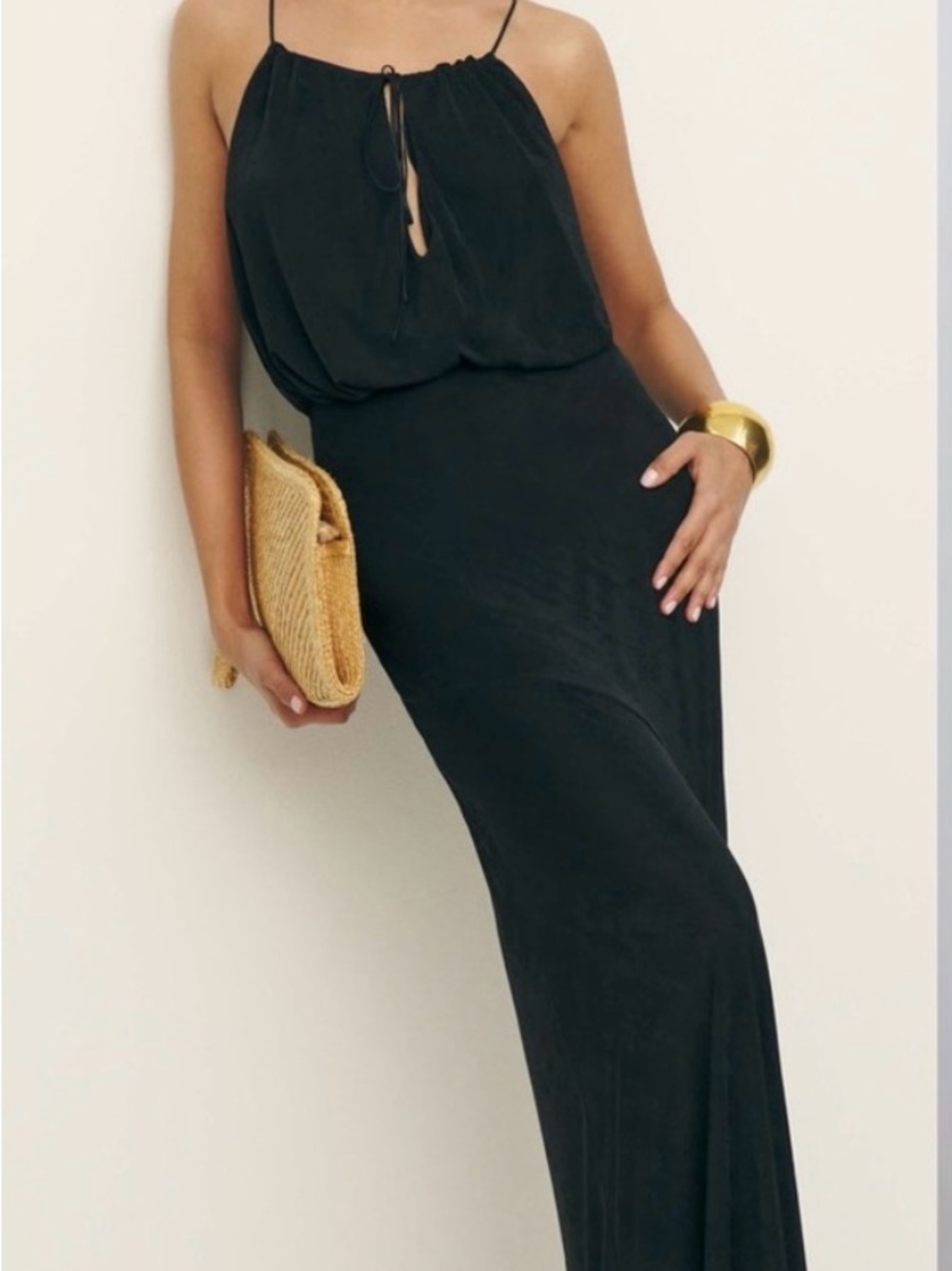 Never been worn Reformation Black Tie-Front Spaghetti-Strap Maxi Dress